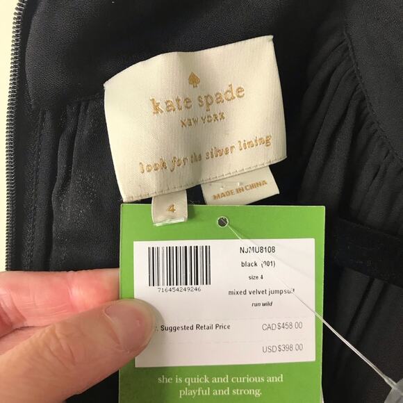 Kate Spade Sleeveless Jumpsuit Mixed Black Velvet Women Size 4 Crop Pant NEW NWT - Picture 6 of 8